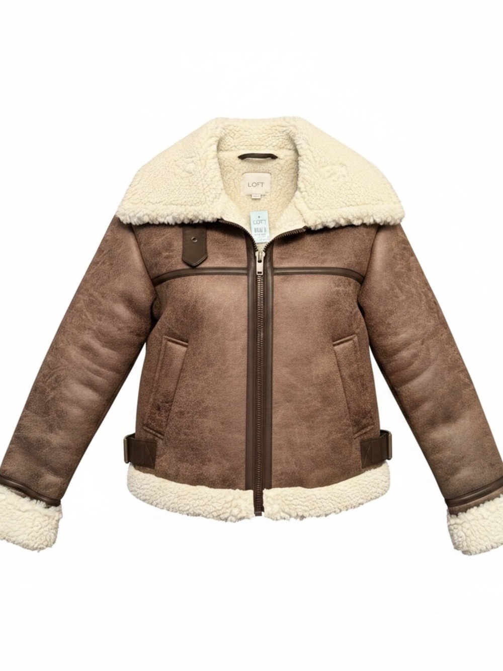 LOFT Brown Faux-Suede Sherpa Bomber Jacket